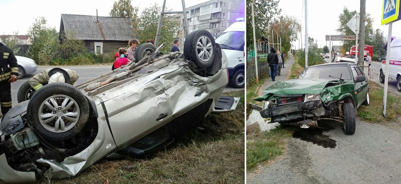 В Карпинске произошло ДТП: автомобиль с детьми перевернулся 