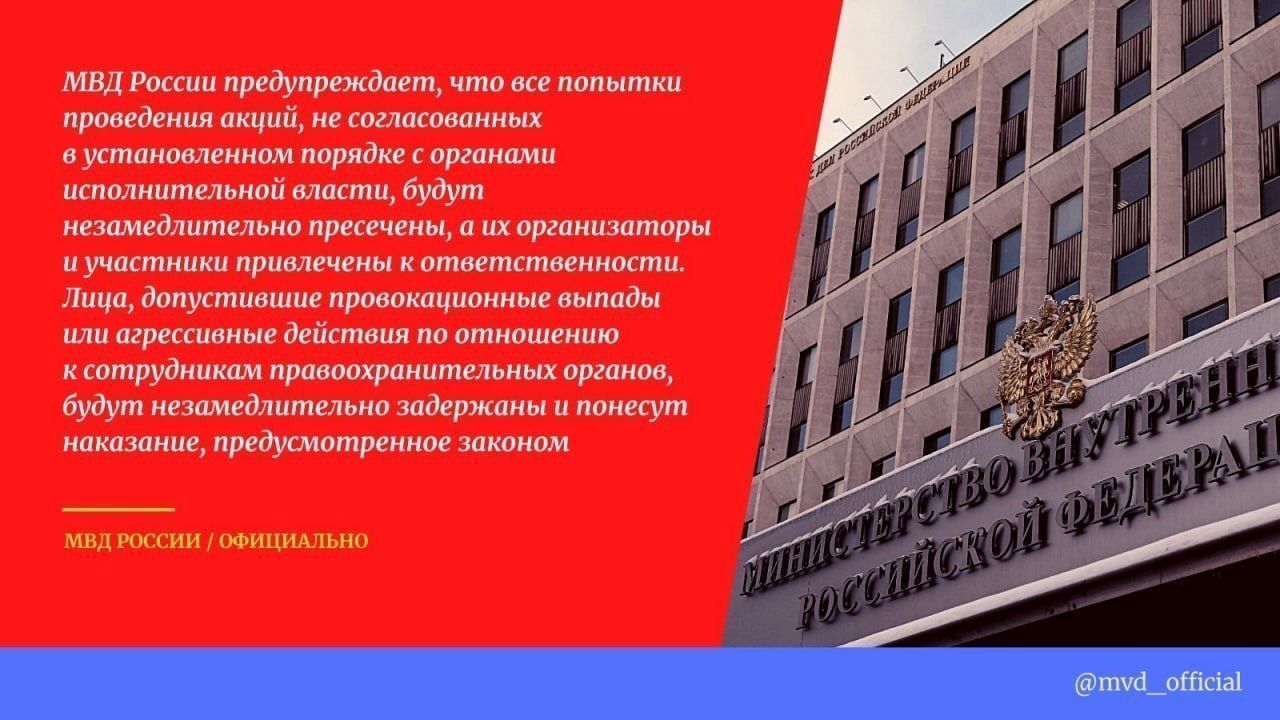 Официальная информация МВД России по поводу несанкционированных мероприятий
