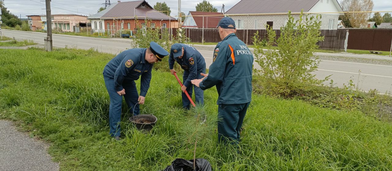 Карпинские пожарные посадили деревья и провели экологический субботник