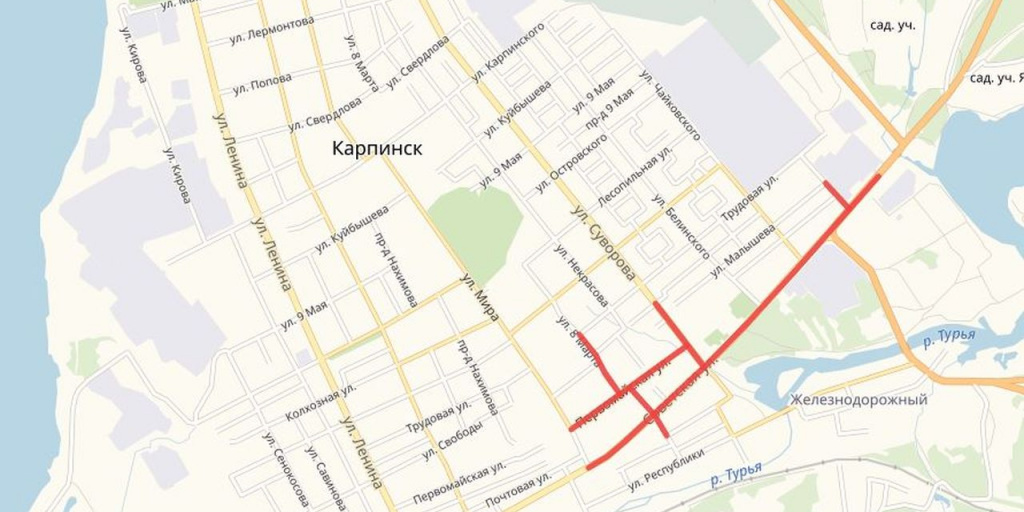 Карпинск на карте