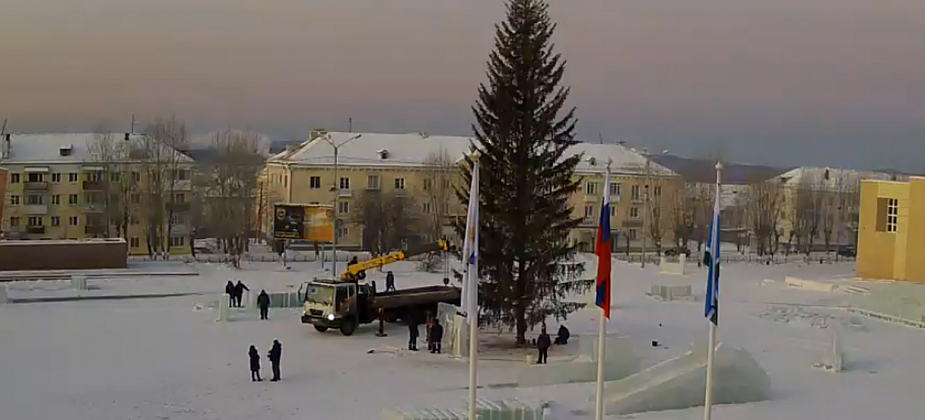 На площади установили новогоднюю елку