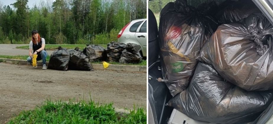 Карпинские волонтеры прибрались на парковке за городом. С участка вынесли шестьсот литров мусора