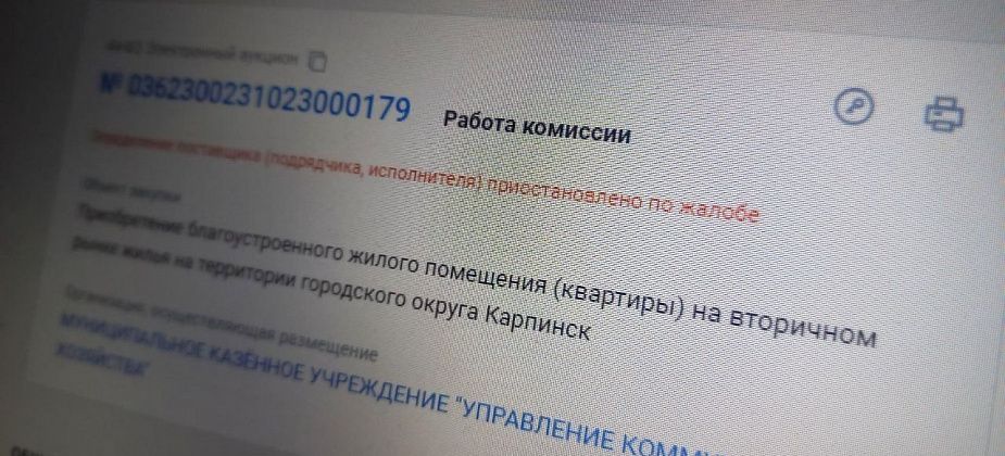 В ФАС поступила жалоба на безуспешный карпинский тендер по закупу благоустроенной квартиры