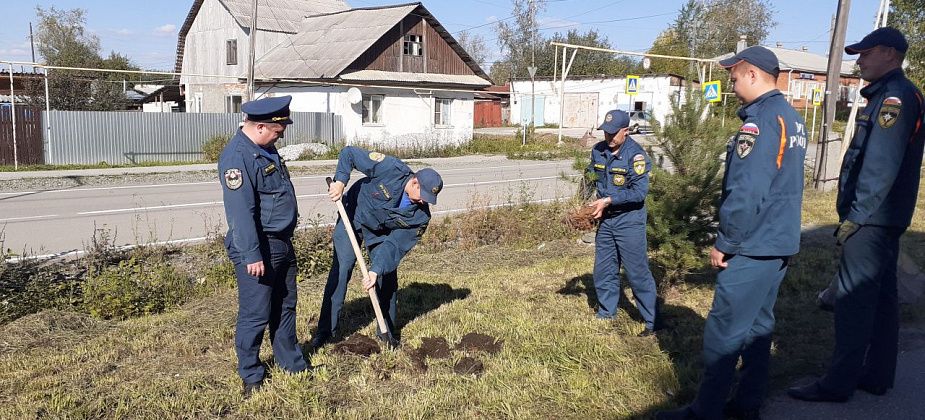 Карпинские пожарные посадили несколько деревьев на своей территории 