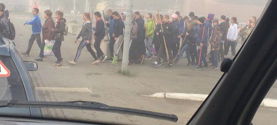 В Комсомольском парке проходит субботник