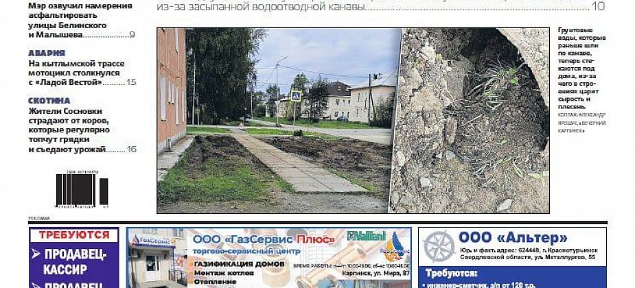 Горожане жалуются на сырость, а сельчане – на коров. Обо всем в “Вечернем Карпинске”