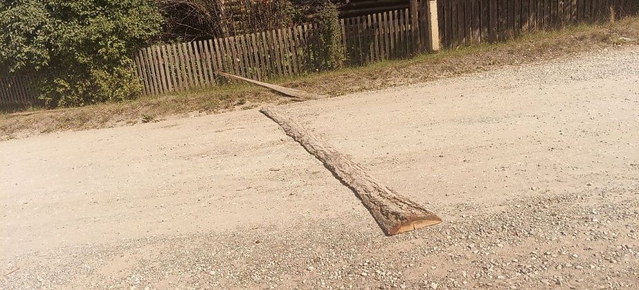 Такая борьба с пылью: жители заречки кладут на дорогах горбыль, чтобы ограничить скорость водителей