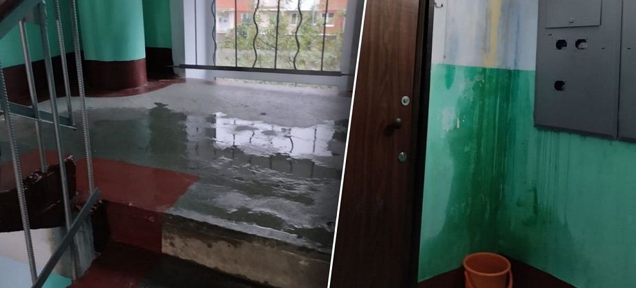 Подъезд дома №128 по улице Луначарского снова затопило после дождя. УК разбирается с проблемой