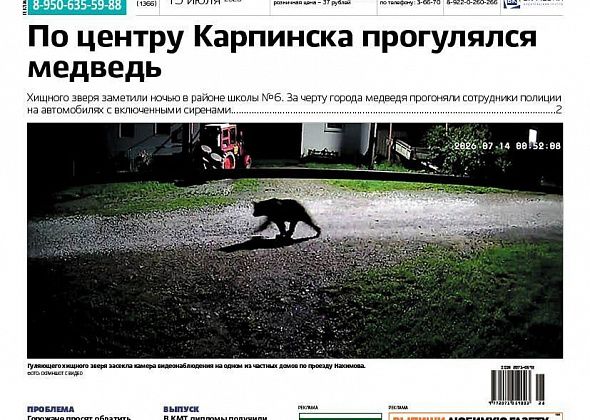 Про медведя в центре города и долги по з/п перед заводчанами читайте в «Вечернем Карпинске»