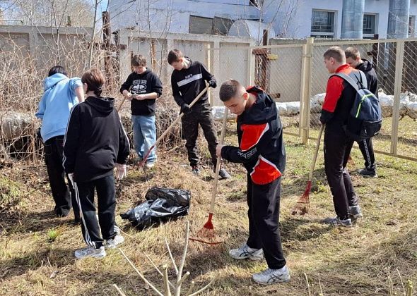 Студенты карпинского техникума привели в порядок территорию у памятника погибшим в ВОВ заводчанам